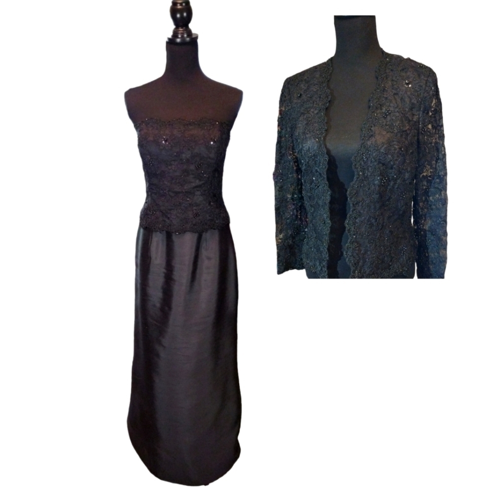 Montage 2 Piece Beaded Lace & Sateen Evening Gown